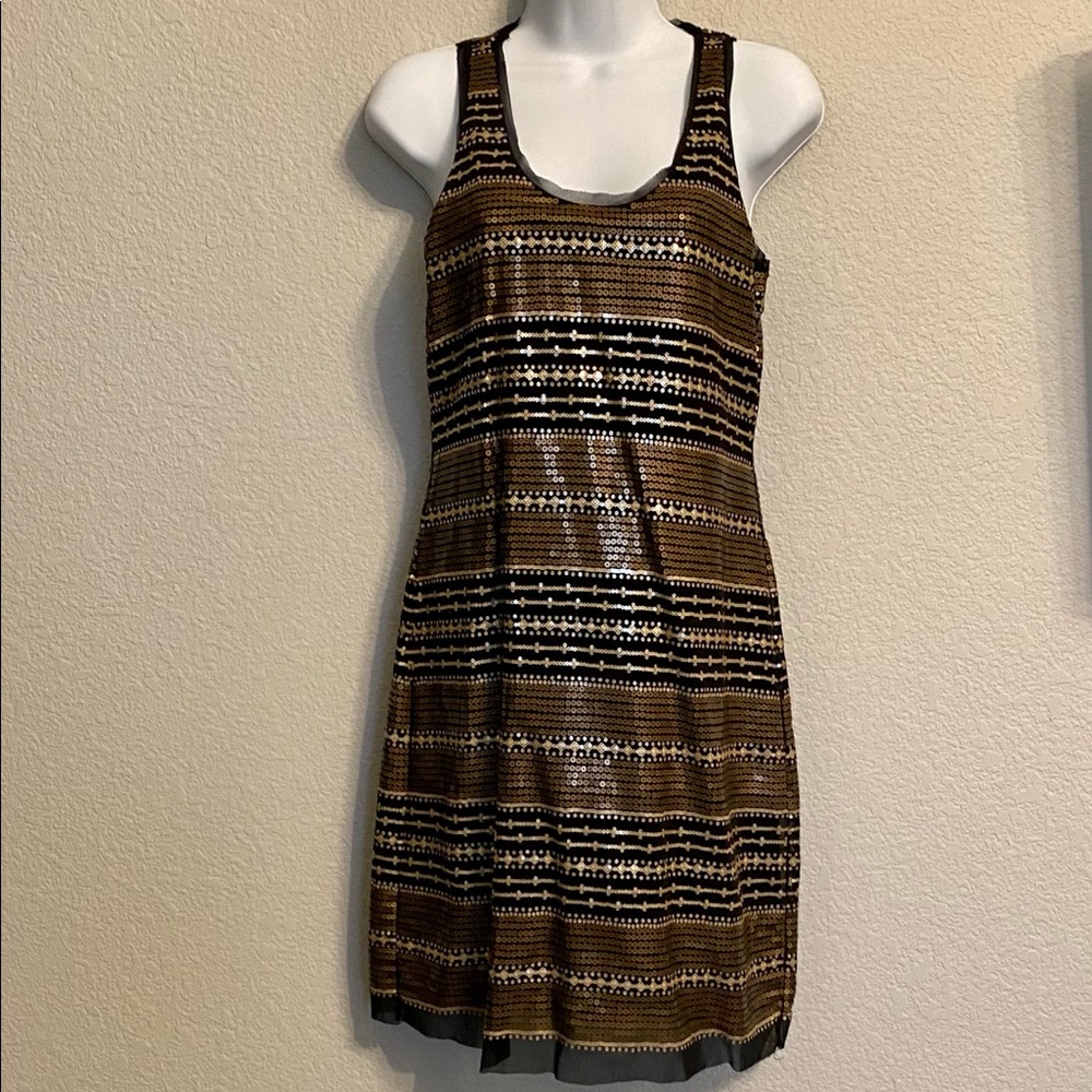 Max Studio sequined black & gold cocktail dress S